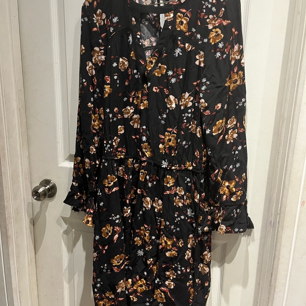 American Eagle Outfitters Black and Orange Ruffled Tiered Sundress